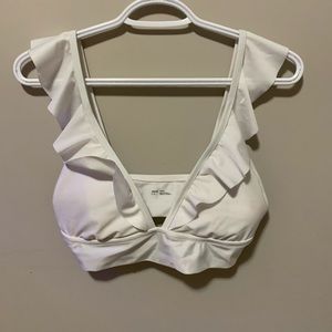 aerie White Ruffle V-Neck Bikini Top